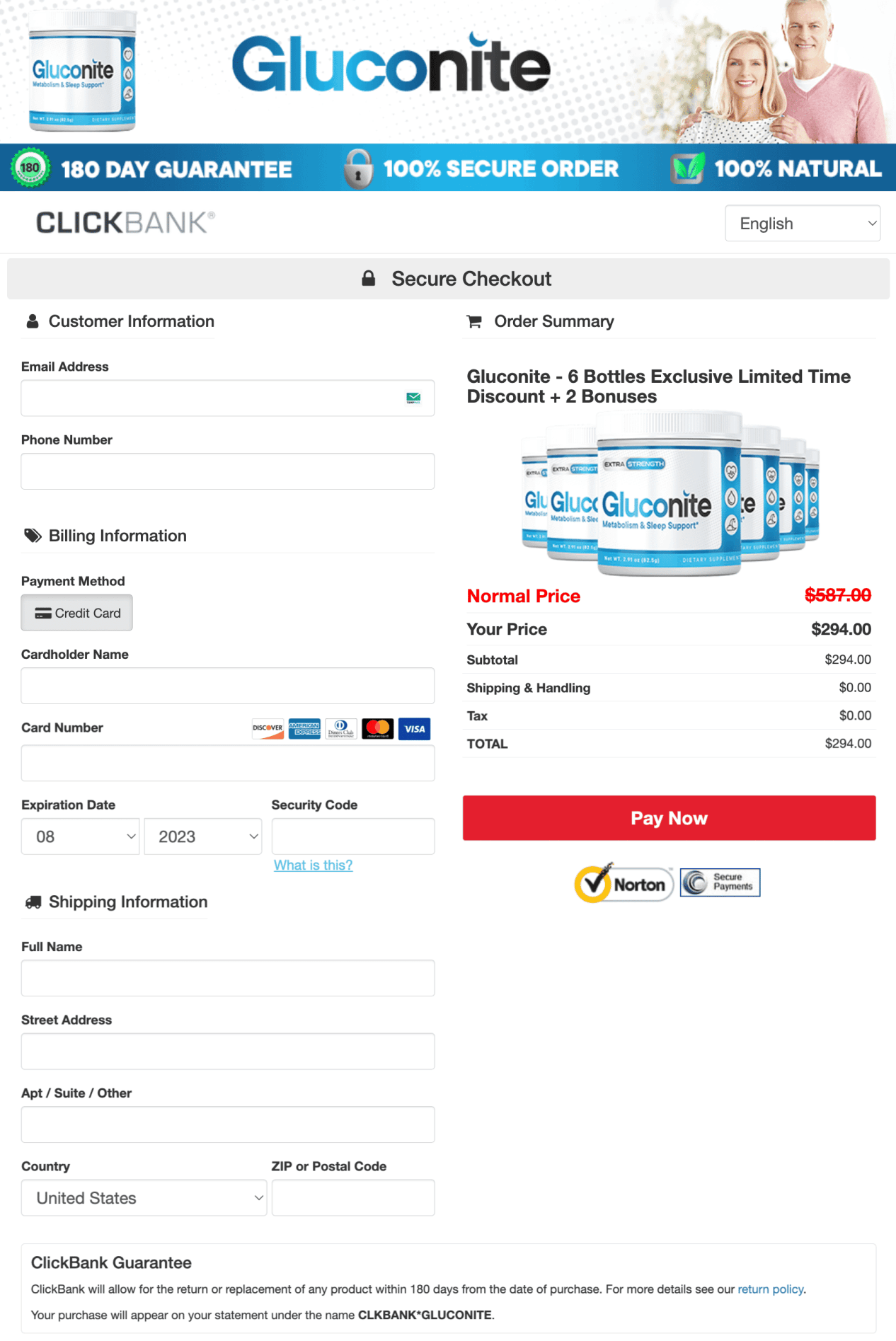 gluconite checkout page